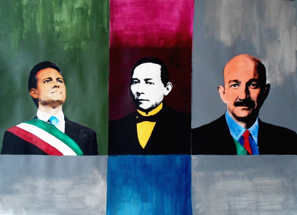 Three Faces of México; acrylic + polymer paint on paper; 95cm x 65cm